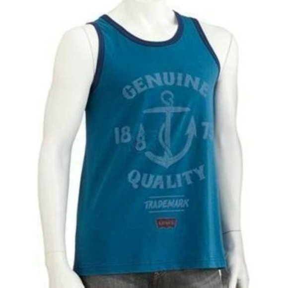 Mens Levis Ringer Tank Top Blue Large Vintage Logo Muscle Shirt Crewneck Tagless - Picture 1 of 4
